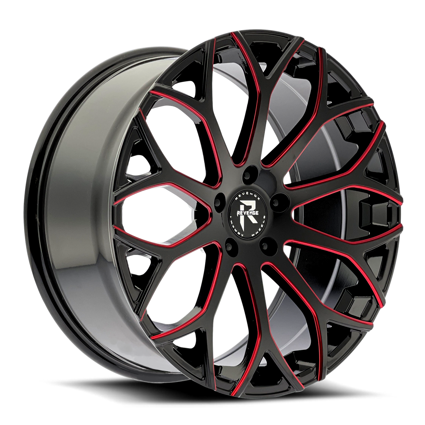 Revenge Wheels RL-105 Black Paint Red Milled 5x115 Size 22X9 20ET
