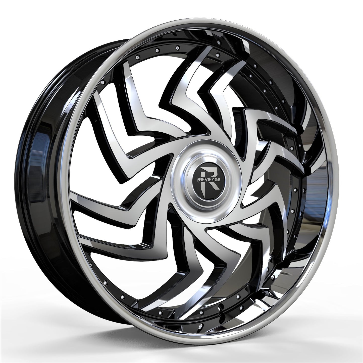 Revenge Luxury Wheels RL-107 Big Floater Black Machined Chrome SSL 6-Lug Wheel; 26x9.5; 25mm Offset