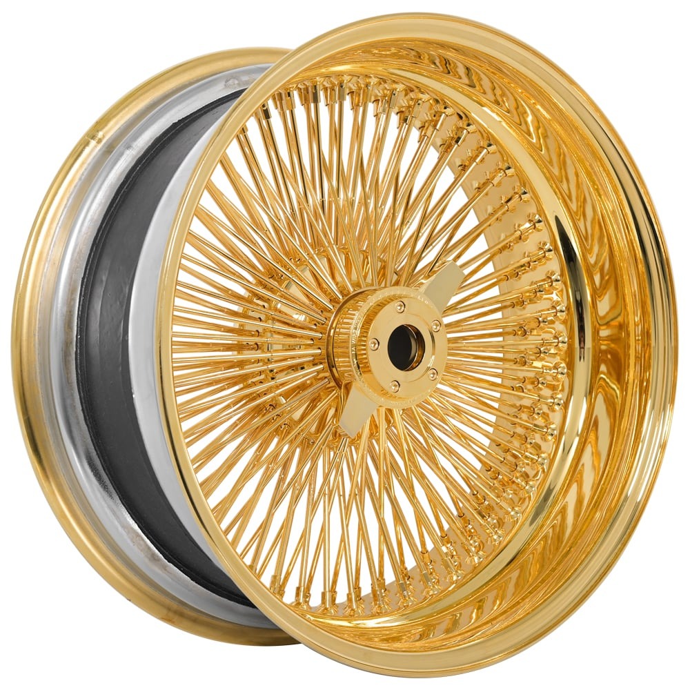 Set of 2x - 22x8" Eagle Eye Wire Wheels Gold Standard 150-Spoke Straight Lace with Set of 2x Eagle Eye Wire Wheels Gold  Reverse