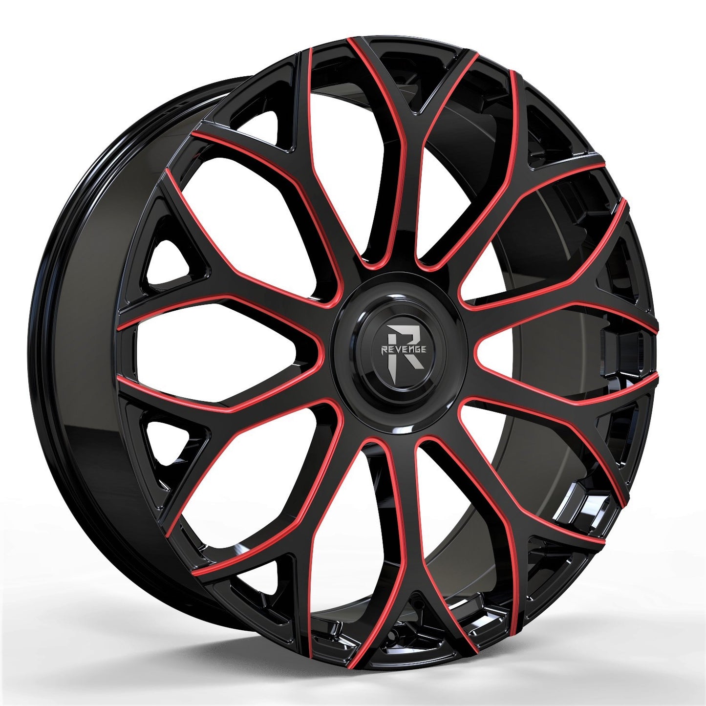 Revenge Luxury RL-105 24x9 +25 Black Paint Red Milled 6X135,6X139.7