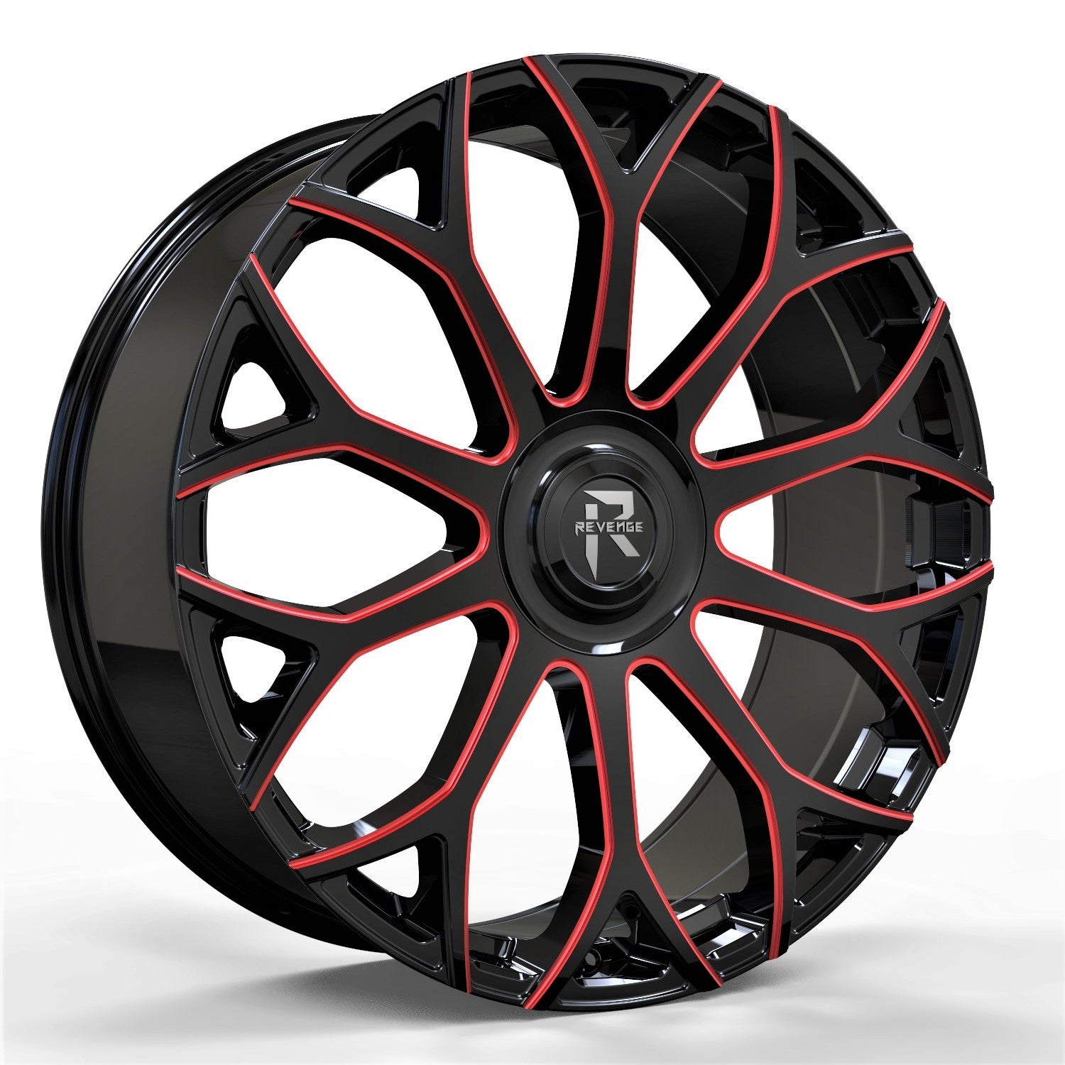 Revenge Luxury RL-105 24x9 +25 Black Paint Red Milled 6X135,6X139.7