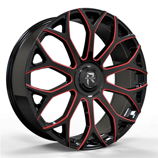 Revenge Luxury RL-105 24x9 +25 Black Paint Red Milled 6X135,6X139.7