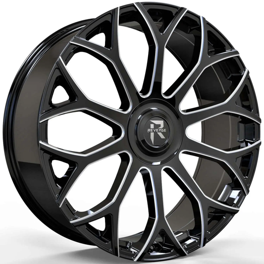 Revenge Luxury RL-105 24x9 +15 Gloss Black with Milled Spoke Edges 6X135,6X139.7
