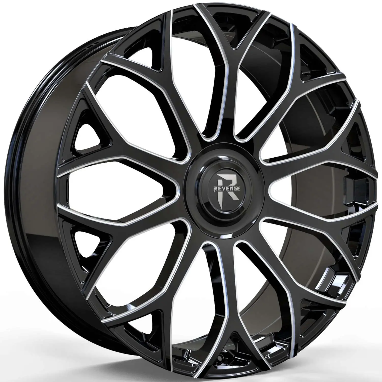 Revenge Luxury RL-105 24x9 +15 Gloss Black with Milled Spoke Edges 5X115,5X120