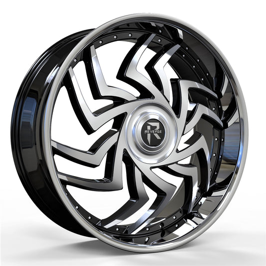 Revenge Luxury Wheels RL-107 Big Floater Black Machined Chrome SSL 6-Lug Wheel; 26x9.5; 25mm Offset