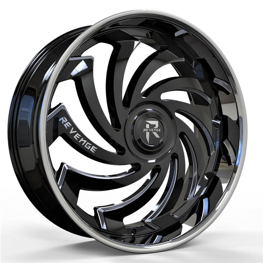 Revenge Wheels RL-108 Gloss Black with Chrome 6x135,6x139.7 Size 24X9.0 25ET